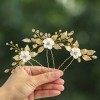 Vatocu Lot de 3 épingles à cheveux dorées en forme de fleur pour mariée