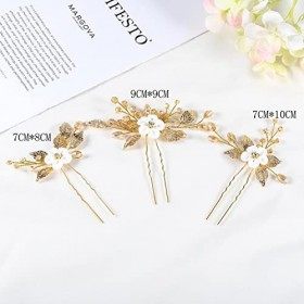Vatocu Lot de 3 épingles à cheveux dorées en forme de fleur pour mariée