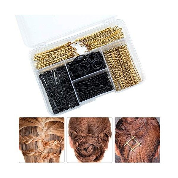 Czemo 200 Pièces Bobby Pins et Épingles à Cheveux en Forme de U 5 cm 6 cm et 120 Pièces Bandes de Cheveux en Caoutchouc avec 