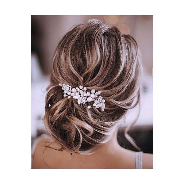 Unicra Wedding Flower Épingles À Cheveux De Mariée Coiffures Pièces De Cheveux De Mariage Accessoires de mariée Lot de 3 a