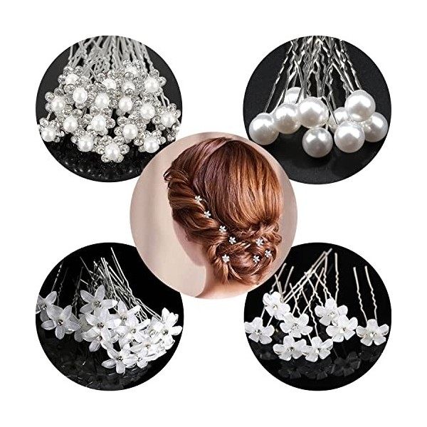 20Pcs Épingles À Cheveux De Mariée, Épingles À Cheveux De Perle De Mariage Perle Fleur Cristal Strass Pinces À Cheveux Demois