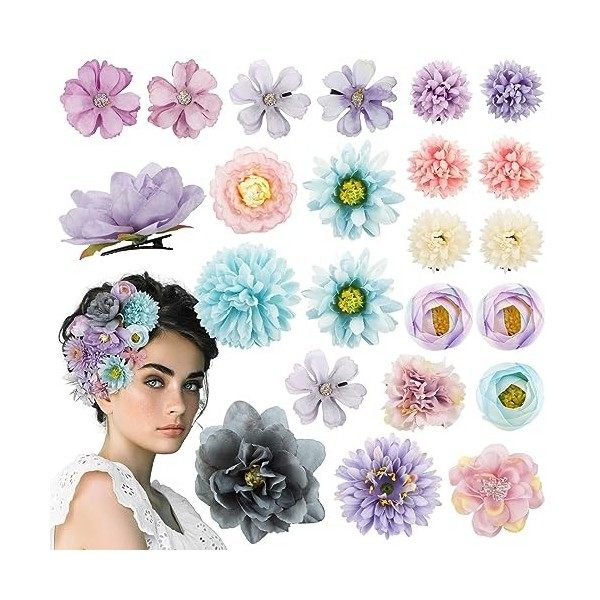 21PCS Barrette Fleur Artificielle Pince à Cheveux Bohême Hair Clips Multicolore Epingle à Cheveux pour les Femmes Filles Hawa