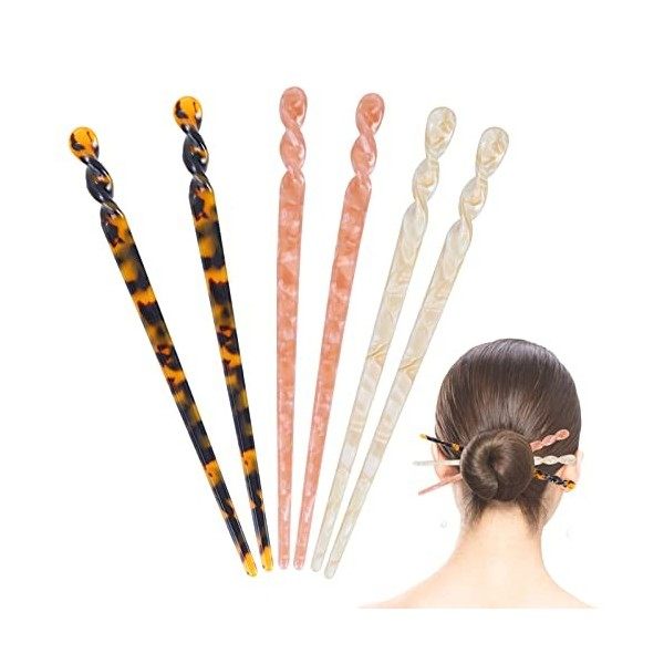 Molain 6 Pièces Acétate Bâtons De Cheveux Imprimé Léopard Tortue Shell Cheveux Pins Rétro Simplicité Vintage Cheveux Baguette