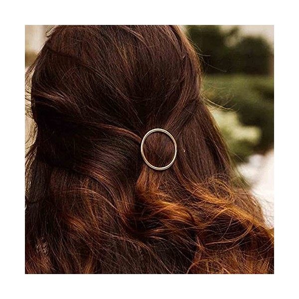 Yheakne Barrette à cheveux circulaire creuse ronde dorée - Épingle à cheveux minimaliste - Accessoire de cheveux en métal pou