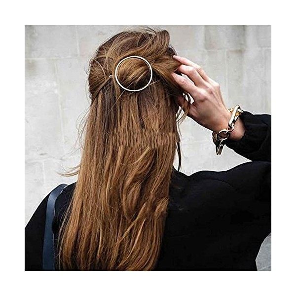 Yheakne Barrette à cheveux circulaire creuse ronde dorée - Épingle à cheveux minimaliste - Accessoire de cheveux en métal pou