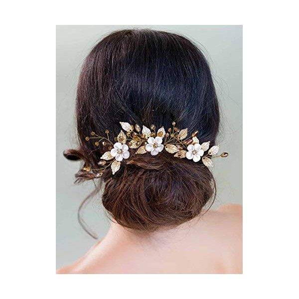 Vakkery Accessoires de cheveux de mariage Fleur pour cheveux de mariage Épingles à cheveux de mariée en or pour femmes et fil