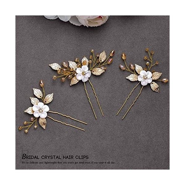 Vakkery Accessoires de cheveux de mariage Fleur pour cheveux de mariage Épingles à cheveux de mariée en or pour femmes et fil