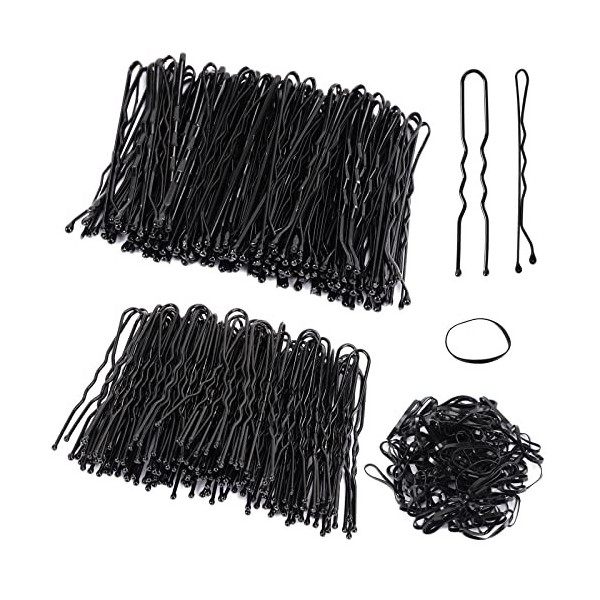 Épingles à Cheveux, SANNIX 200 Pièces Bobby Pins et Epingle Cheveux Femme en Forme de U 5 cm et 100 Pièces Bandes de Cheveux 