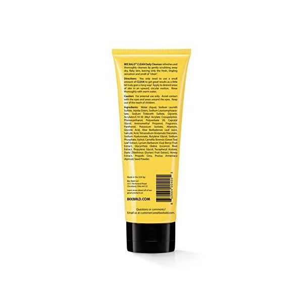 Bee Bald CLEAN Nettoyant Quotidien - Nettoyant Rafraîchissant Visage et Tête pour Hommes et Femmes avec une Sensation Fraîche...