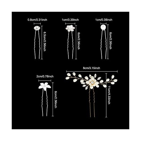 23pcs épingles à cheveux de mariage, pinces à cheveux strass perle de mariée, accessoires de cheveux en cristal de fleur en f