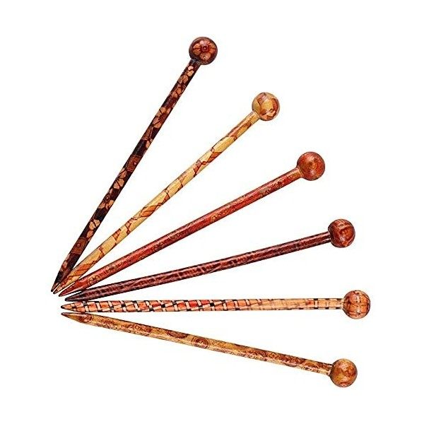 Pofet Lot de 12 épingles à cheveux chinoises en bois pour femme - Motif floral