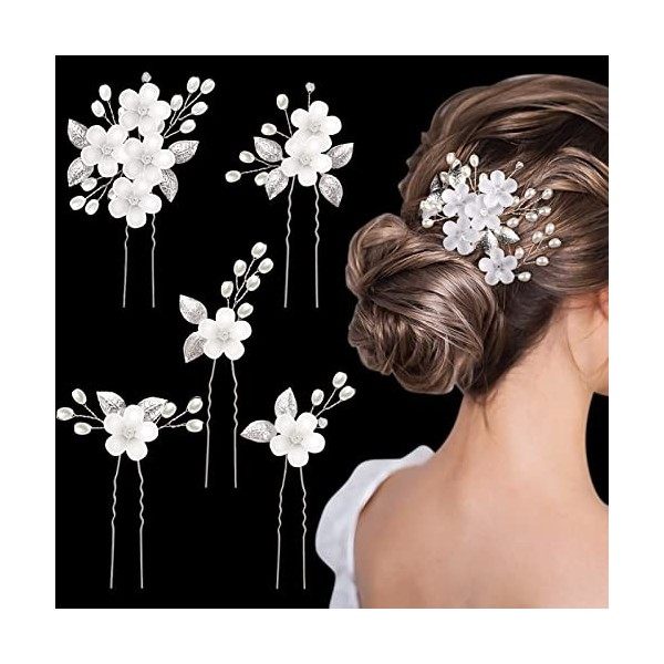 MELLIEX 5 Pièces Épingle à Cheveux de Marriage Perle Pinces à Cheveux Strass Accessoires de Cheveux en Cristal de Fleur pour 