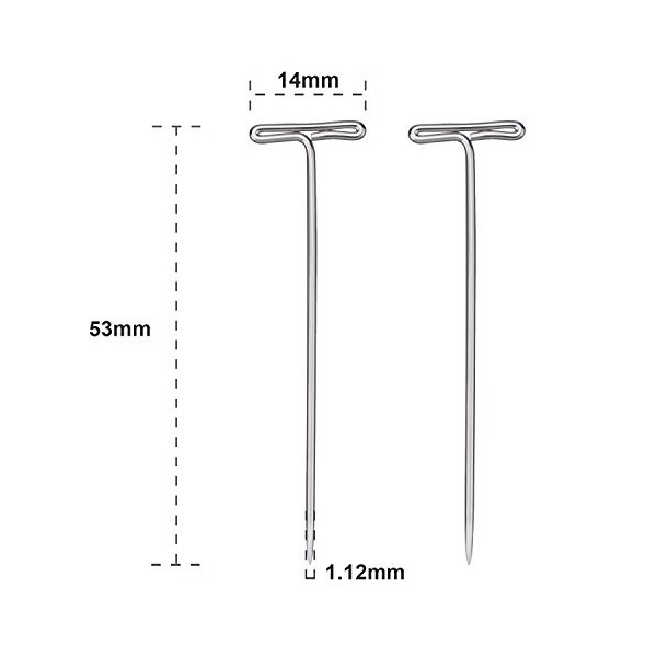 100 pièces perruque T-Pins 2 pouces avec boîte en plastique, argent