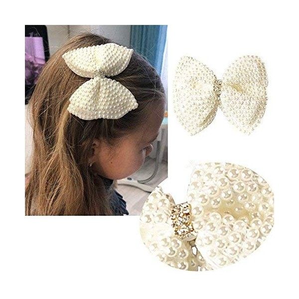 Yeaplike Lot de 2 bouchons de cheveux blancs pour filles et perles de cheveux Alligator Hair Clips Beads Hairgrip Pour enfant