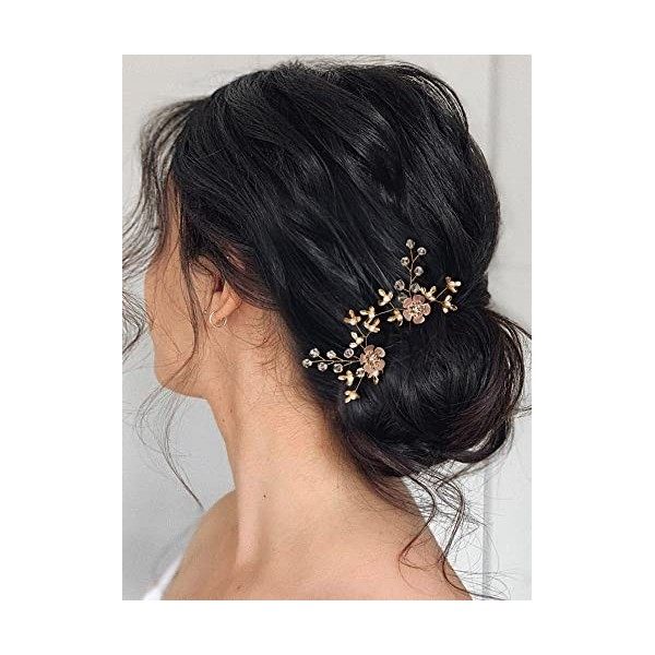 SWEETV Ensemble de 2 épingles à cheveux de mariée strass Accessoires de cheveux de mariage Or Rose Pièces de cheveux pour les