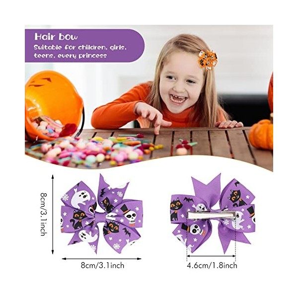 Sibba Lot de 6 épingles à cheveux avec nœud pour Halloween - Motif citrouille chauve-souris - Accessoires pour filles