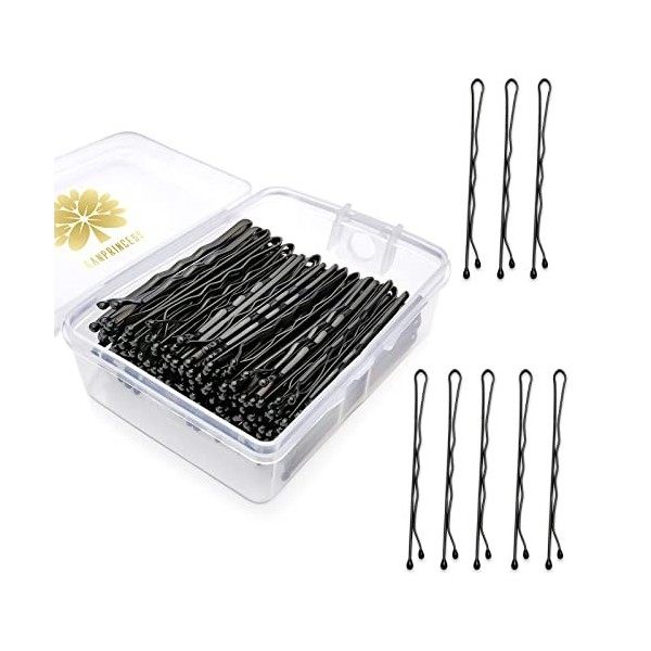 KANPRINCESS Lot de 100 épingles à cheveux de 5,1 cm avec boîte de rangement transparente noir 