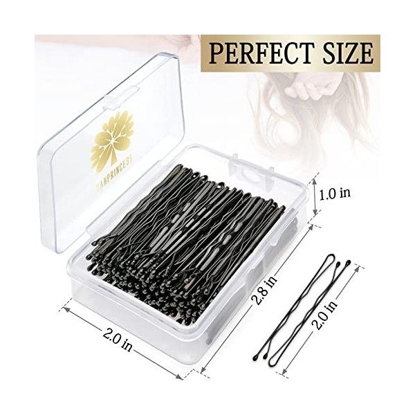 KANPRINCESS Lot de 100 épingles à cheveux de 5,1 cm avec boîte de rangement transparente noir 