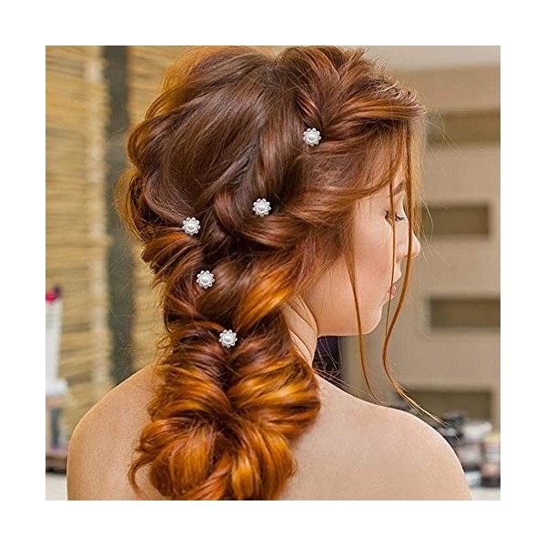 KST 20 Pièces Épingles à Cheveux Perle en Forme de U, Pinces à Cheveux de Mariée Fleur Strass, Décoration de Coiffure en Cris