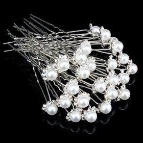 H&S Épingles à Cheveux en Perles pour Mariée - 40pcs - Accessoires Bijoux Floral en U pour Mariage - Pince Fleur pour Femme -