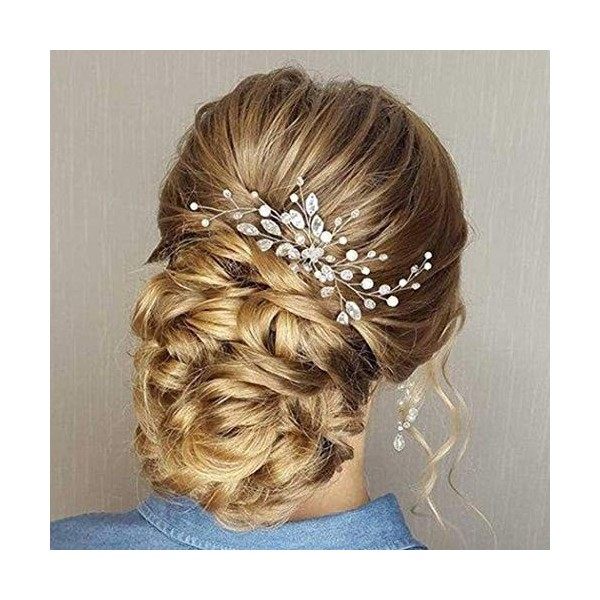 Simsly Épingles à cheveux en forme de cristal Peigne à cheveux argentée perles pour mariage, femme et fille