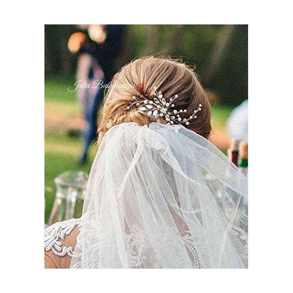 Simsly Épingles à cheveux en forme de cristal Peigne à cheveux argentée perles pour mariage, femme et fille