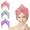 ACWOO Cheveux Serviette, 3pcs Cheveux Séchage Serviettes, Super Absorbant en Microfibre Serviette pour Cheveux Turban avec Bo