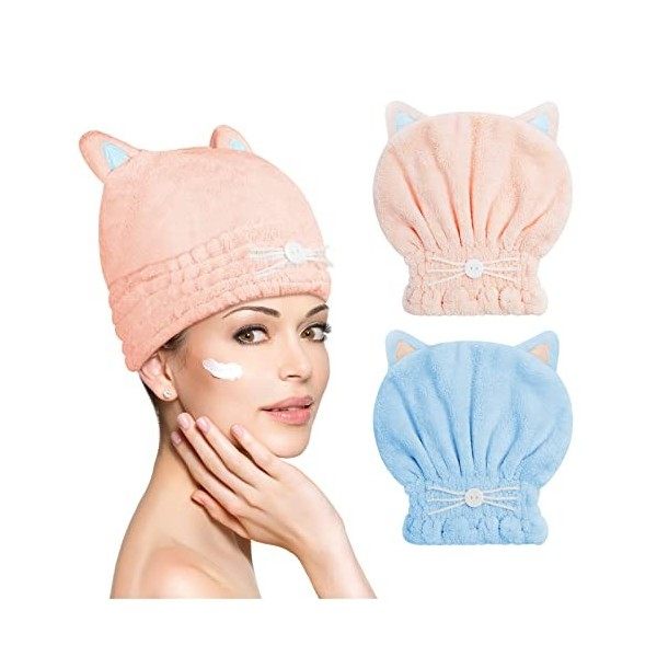 ACWOO Cheveux Serviette, 3pcs Cheveux Séchage Serviettes, Super Absorbant en Microfibre Serviette pour Cheveux Turban avec Bo