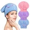 ACWOO Cheveux Serviette, 3pcs Cheveux Séchage Serviettes, Super Absorbant en Microfibre Serviette pour Cheveux Turban avec Bo