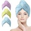 ACWOO Cheveux Serviette, 3pcs Cheveux Séchage Serviettes, Super Absorbant en Microfibre Serviette pour Cheveux Turban avec Bo