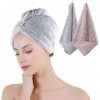 DIAOCARE Serviette Cheveux, 2pcs Fibre de Charbon de Bambou Serviette Turban de Bain Head Wrap Turban pour Cheveux à Séchage 