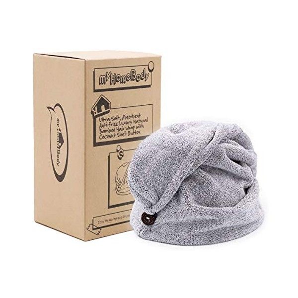 myHomeBody Serviettes de Cheveux | Turban de Luxe Anti-frisottis à séchage Rapide | Fibre de Charbon absorbante Ultra-Douce e