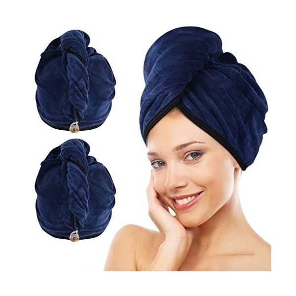 KinHwa Serviette Séchage Cheveux Microfibre,Super Absorbent Enrouler Turban Soin Cheveux Serviette de Bain Séche Rapide avec 