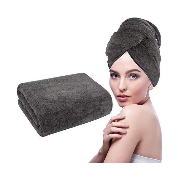 KinHwa Serviette Séchage Cheveux Microfibre,Super Absorbent Enrouler Turban Soin Cheveux Serviette de Bain Séche Rapide avec 