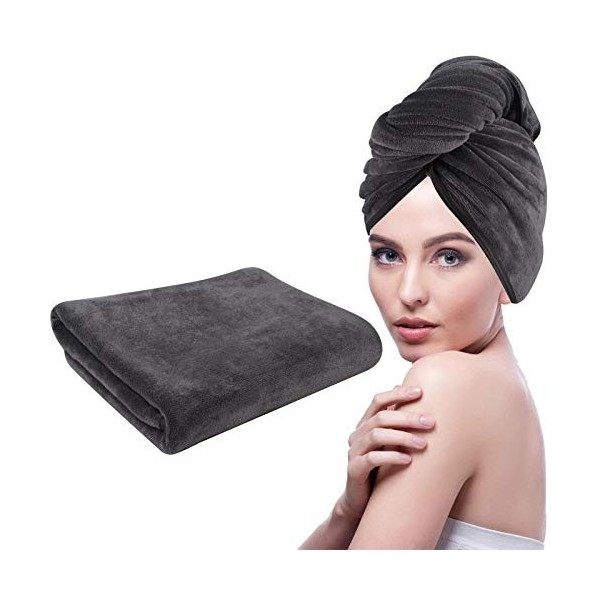 KinHwa Serviette Séchage Cheveux Microfibre,Super Absorbent Enrouler Turban Soin Cheveux Serviette de Bain Séche Rapide avec 