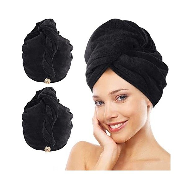 KinHwa Serviette Séchage Cheveux Microfibre,Super Absorbent Enrouler Turban Soin Cheveux Serviette de Bain Séche Rapide avec 