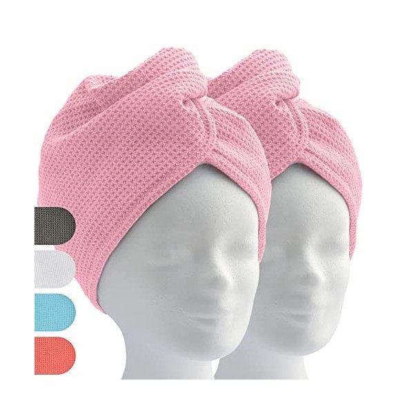 ELEXACARE Lot de 2 serviettes turban en microfibre pour cheveux longs Rose, ca. 28x65cm 2er Set 