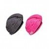 Carenesse Lot de 2 turbans pour cheveux - En coton - Avec bouton et boucle - Rose/gris - Absorbant pour un séchage en douceur