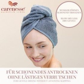 Carenesse Lot de 2 turbans pour cheveux - En coton - Avec bouton et boucle - Rose/gris - Absorbant pour un séchage en douceur