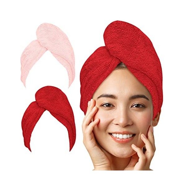 LUXTOGO Serviette turban pour cheveux - 100 % coton - Qualité supérieure - Avec bouton et élastique - Séchage rapide - Turban...