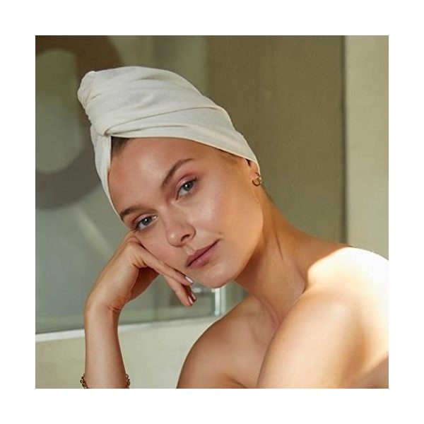 Offtopic® Serviette cheveux turban en 100 % soie anti-crêpe | Ne sèche pas et endommage les cheveux | Séchage des cheveux dou