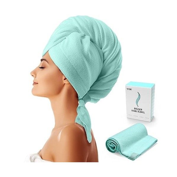 YFONG Grande serviette en microfibre pour femme mouillée bouclés, cheveux longs, épais, ultra absorbante à séchage rapide, tu