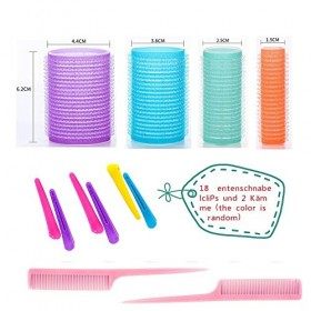 44 Bigoudis de Pièces Ens, 24 Pièces Bigoudis Cheveux Auto Agrippant en 4 Tailles et 18 Pinces à Bec de Canard pour Fixer les