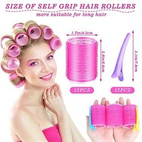 24 Gros Bigoudis Cheveux de Pièces Ens,Selizo 12 Pièces 48MM Rouleaux à Cheveux et 12 Pinces à Bec de Canard pour Self Grip S
