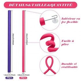 ZYNERY 40 Pièces Bigoudis Flexibles, Bigoudis de Cheveux, Tige de Curling Sans Chaleur et 2 Peignes en Acier, Curleurs en Mou