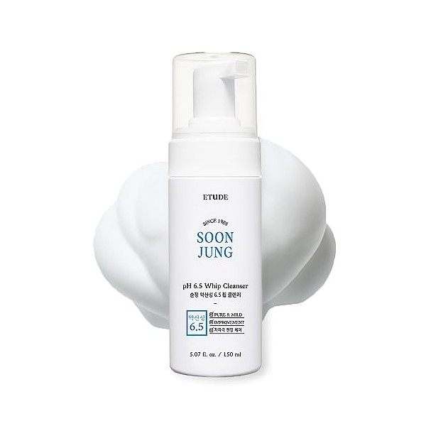 Etude House SoonJung pH 6,5 Whip Nettoyant 5,1 fl. oz. 150ml 21AD| Nettoyant facial hydratant à bulles douces non comédogèn C...