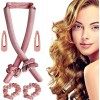 Zeayebsr Rouleau à Cheveux Sans Chaleur, Heatless Curling Rod Headband, Tige de Curling + 2 Anneaux à Cheveux + 1 Grande Pinc