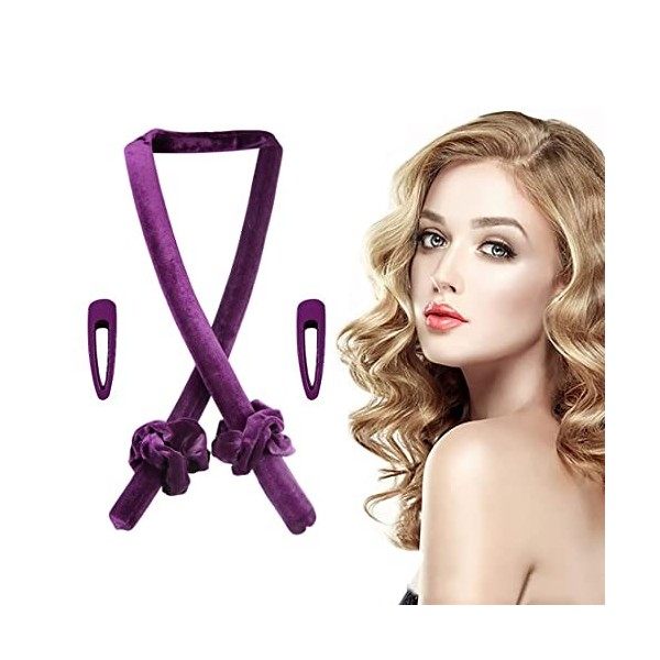 Zeayebsr Rouleau à Cheveux Sans Chaleur, Heatless Curling Rod Headband, Tige de Curling + 2 Anneaux à Cheveux + 1 Grande Pinc