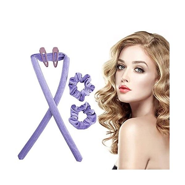 Zeayebsr Rouleau à Cheveux Sans Chaleur, Heatless Curling Rod Headband, Tige de Curling + 2 Anneaux à Cheveux + 1 Grande Pinc