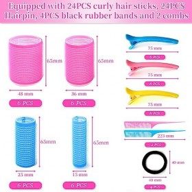 NINGESHOP Bigoudis Cheveux, 54 Pièces Heatless Curling, 24 Pièces Bigoudis Cheveux Auto Agrippant en 48/36/25/15mm et 24 Pinc